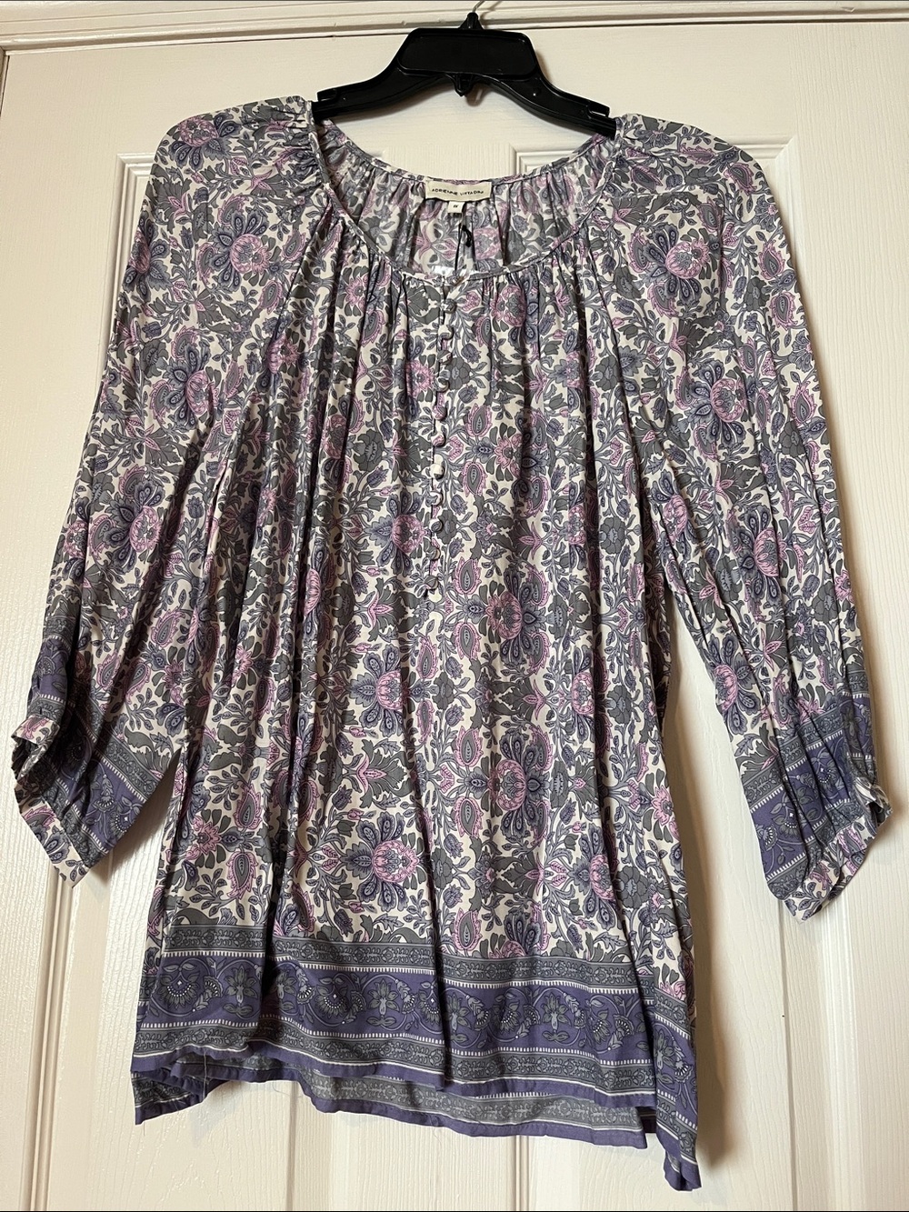 Adrienne Vittadini Lavender and Gray Floral Peasant Top